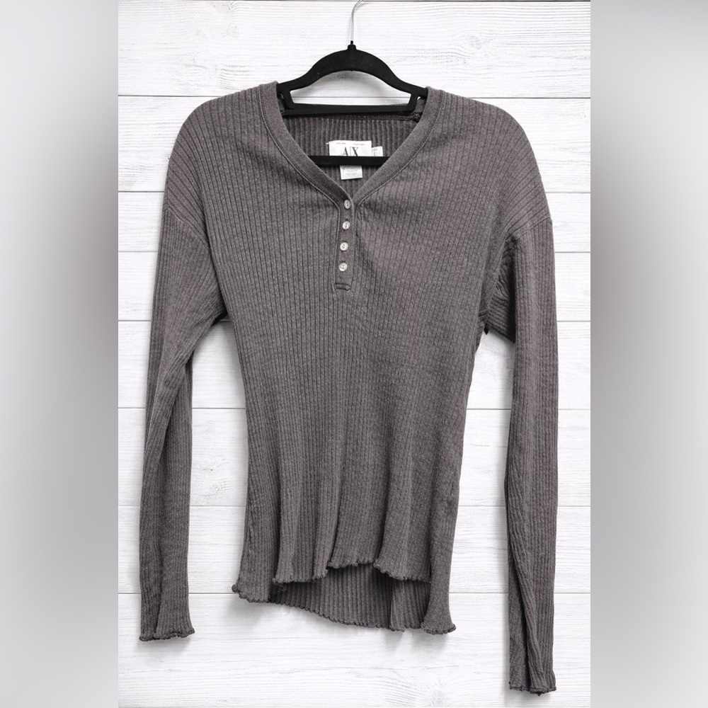A/X Armani Exchange Gray Ribbed Long Sleeve Tee
